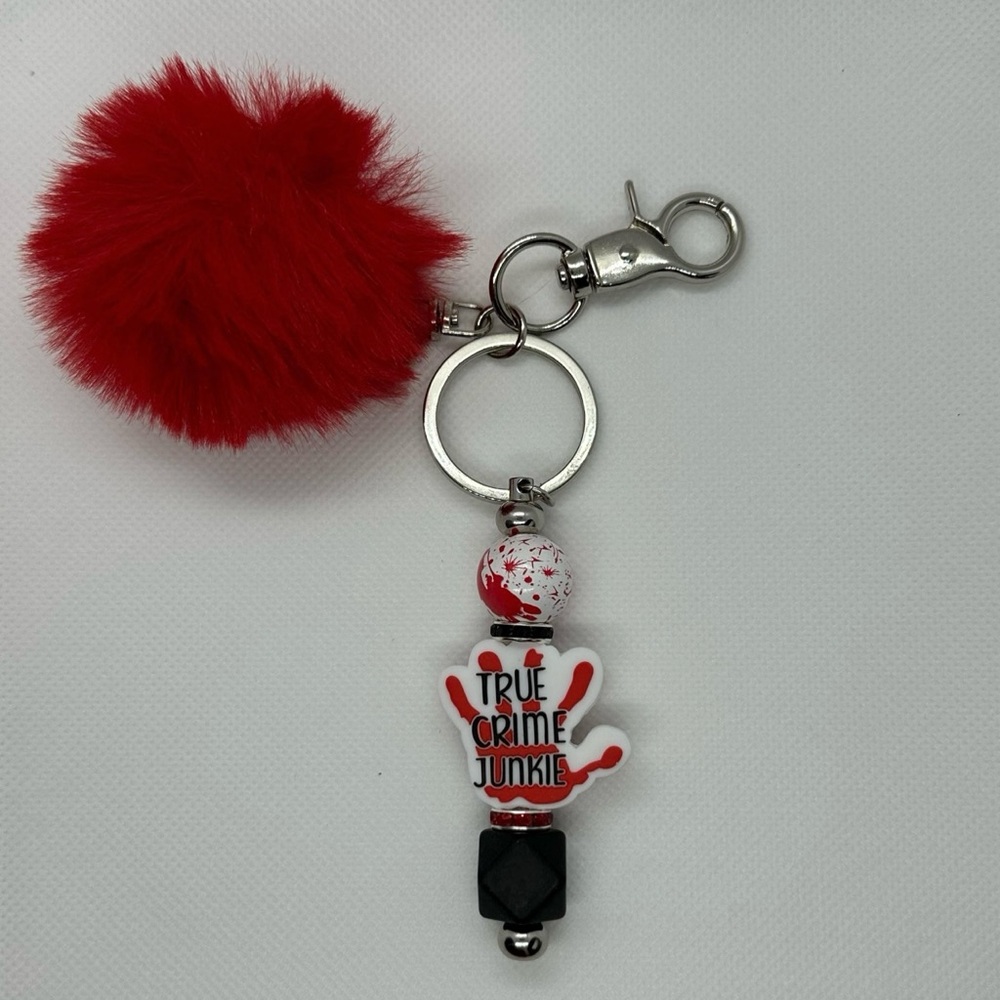 Handmade true crime junkie keychain